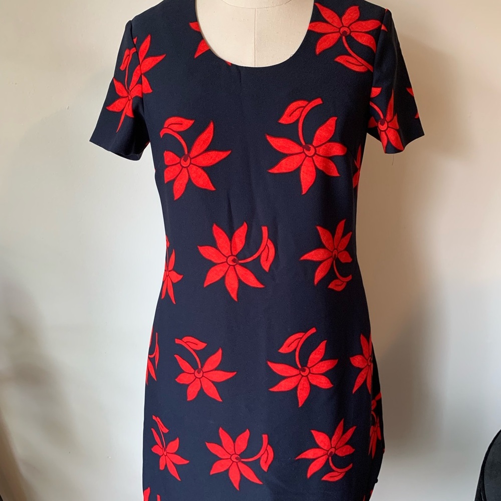 Elegant Red and Navy Floral Dress